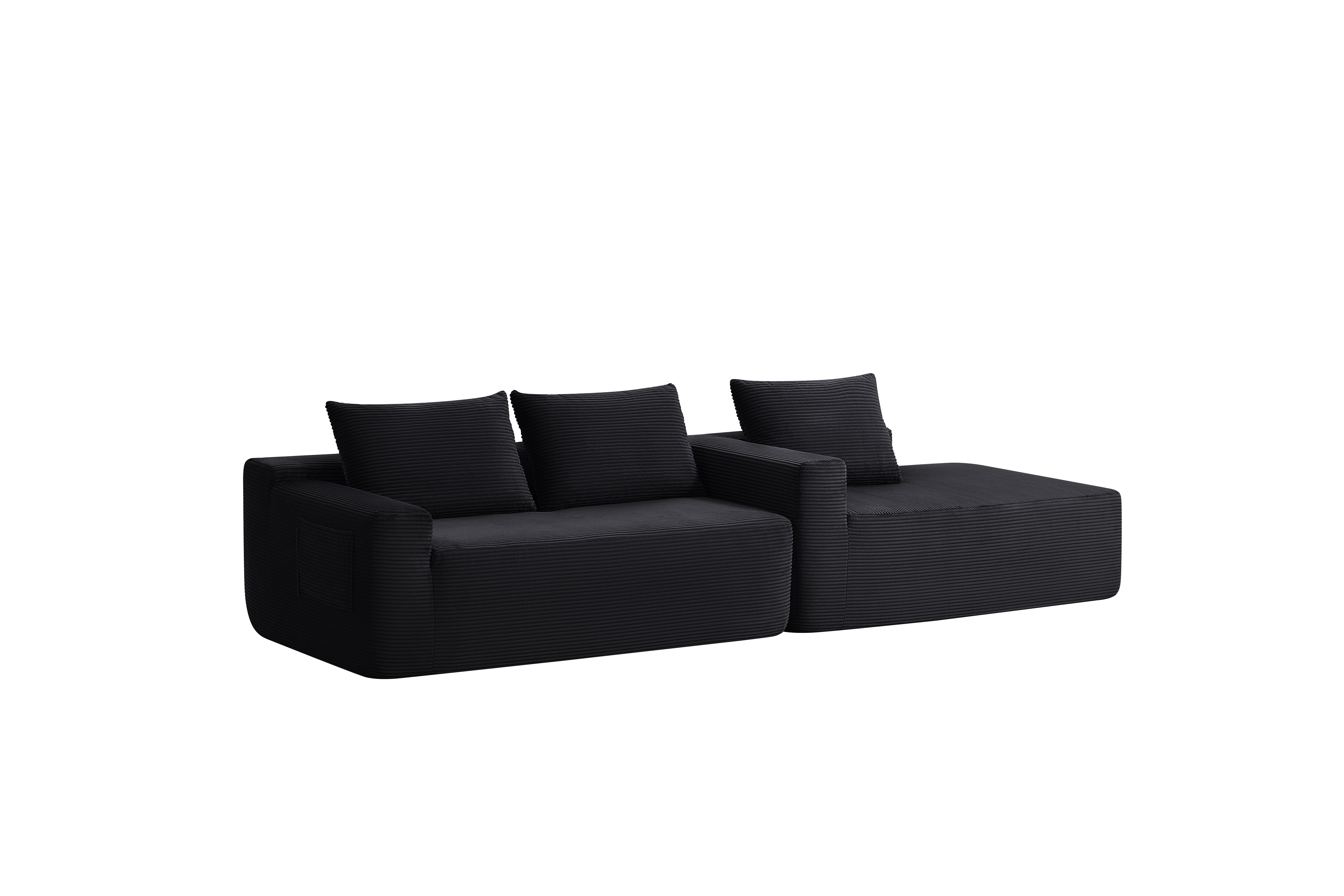 Modern Modular Corduroy Sectional Sofa With L-shaped Chaise Black_voghion.com